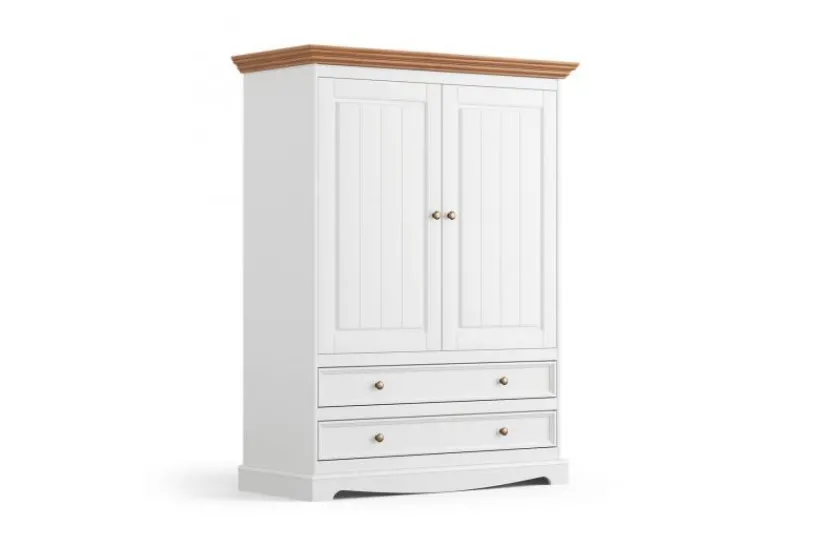 Arrediorg Armadio basso shabby chic pino massello bianco cornice rovere