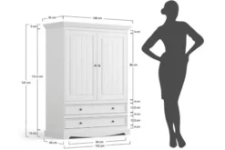 Arrediorg Armadio basso shabby chic pino massello bianco cornice rovere