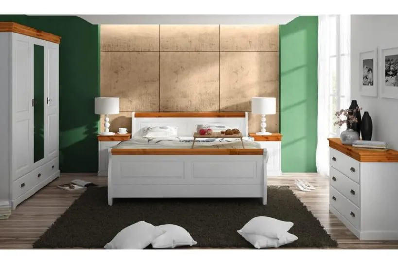 Arrediorg Armadio legno massello 3 ante con specchio bianco e miele toscano shabby