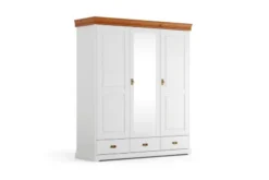 Arrediorg Armadio legno massello 3 ante con specchio bianco e miele toscano shabby