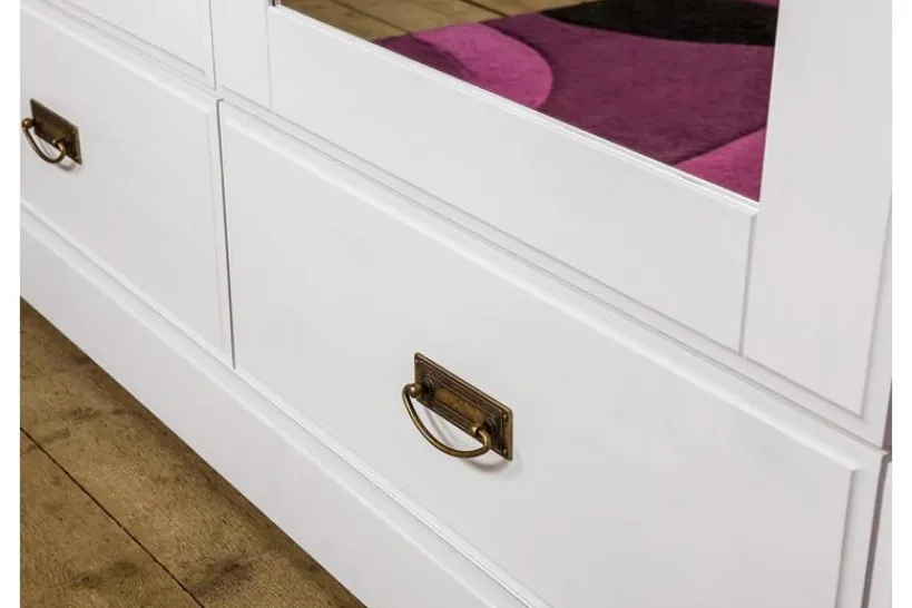 Arrediorg Armadio legno massello 3 ante con specchio bianco e miele toscano shabby