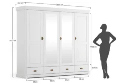 Arrediorg Armadio legno massello bianco top miele 4 ante specchi shabby toscano