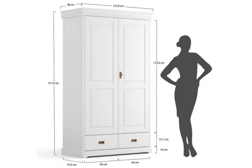 Arrediorg Armadio legno massello bianco top miele 2 ante toscano shabby