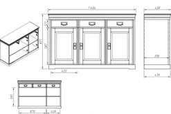 Arrediorg Cassettiera legno massello con 3 ante bianca toscano shabby