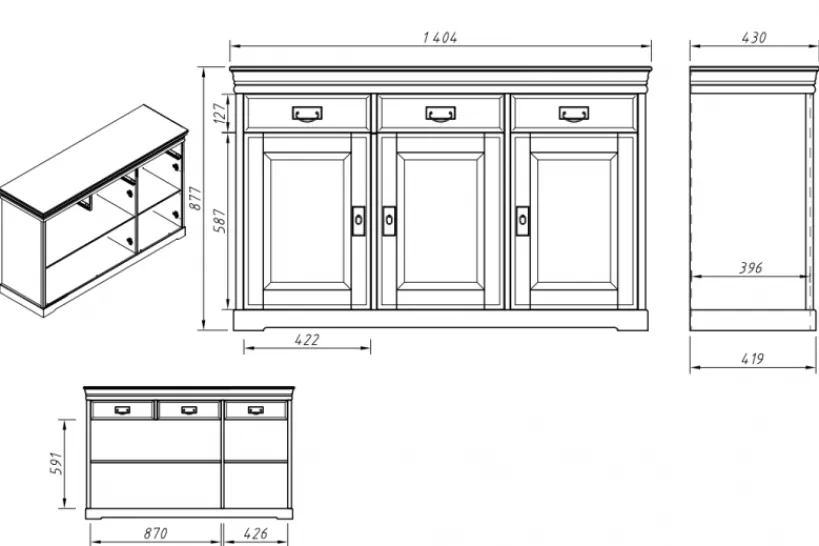 Arrediorg Cassettiera legno massello con 3 ante bianca toscano shabby
