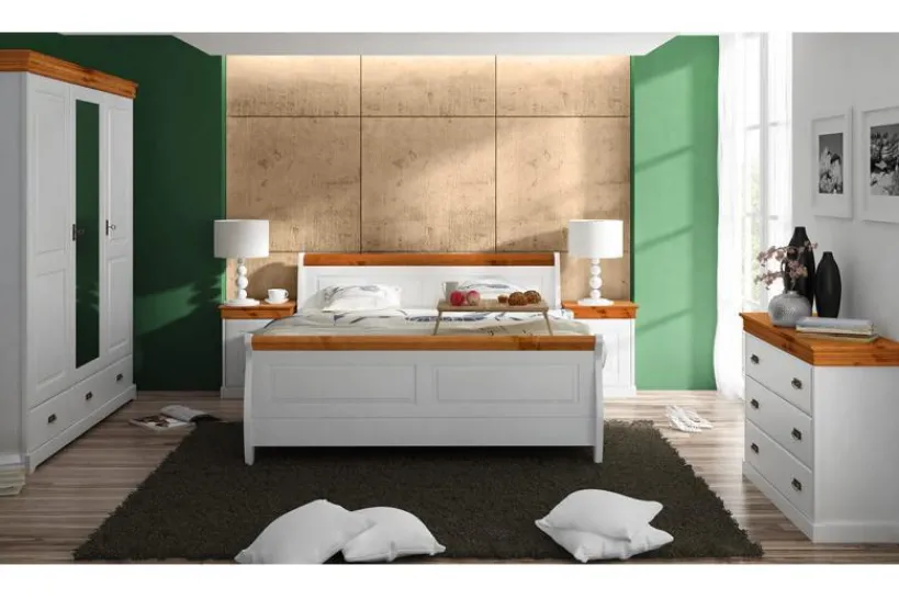 Arrediorg Comodino legno massello bianco piano miele shabby toscano