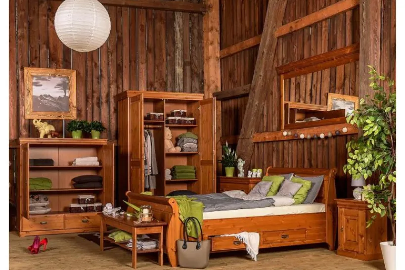Arrediorg Comodino legno massello di pino color toscano shabby