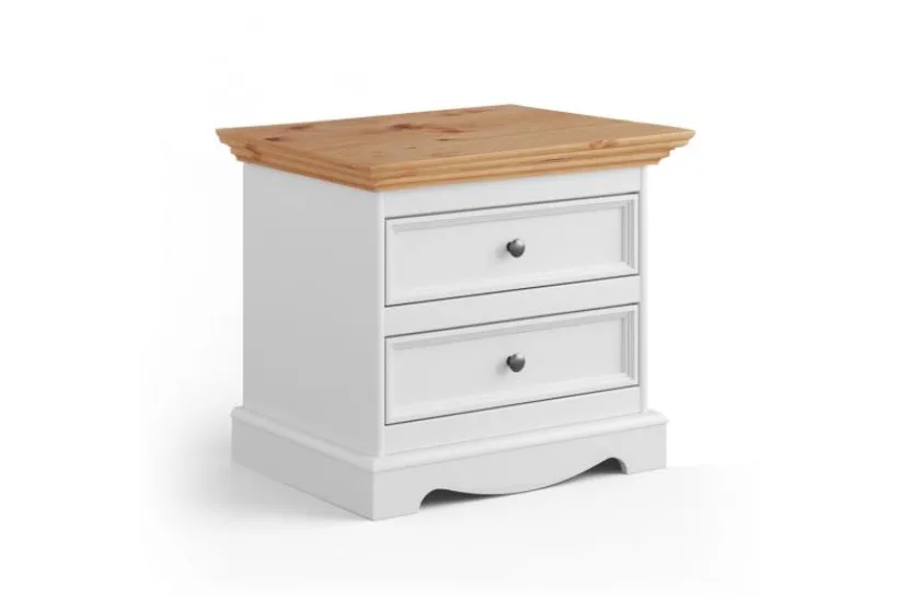 Arrediorg Comodino shabby chic pino massello bianco e naturale