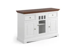 Arrediorg Credenza con cristalliera shabby chic pino massello bianco e top noce