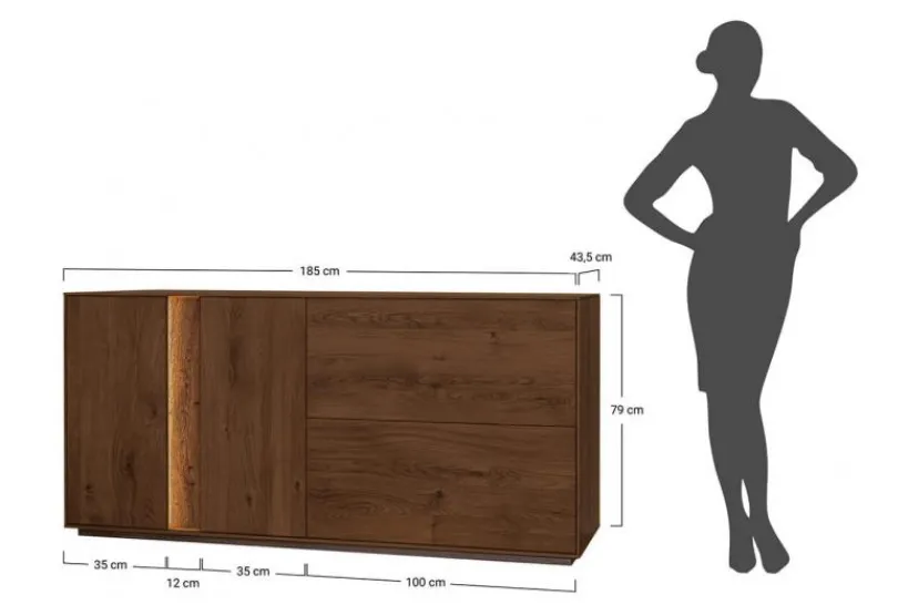 Arrediorg Credenza moderna alta in rovere massello con LED