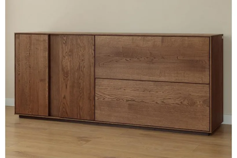 Arrediorg Credenza moderna alta in rovere massello con LED