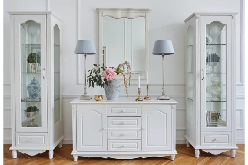 Arrediorg Credenza provenzale bianca in legno 2 ante e 4 cassetti PRINCESS 887