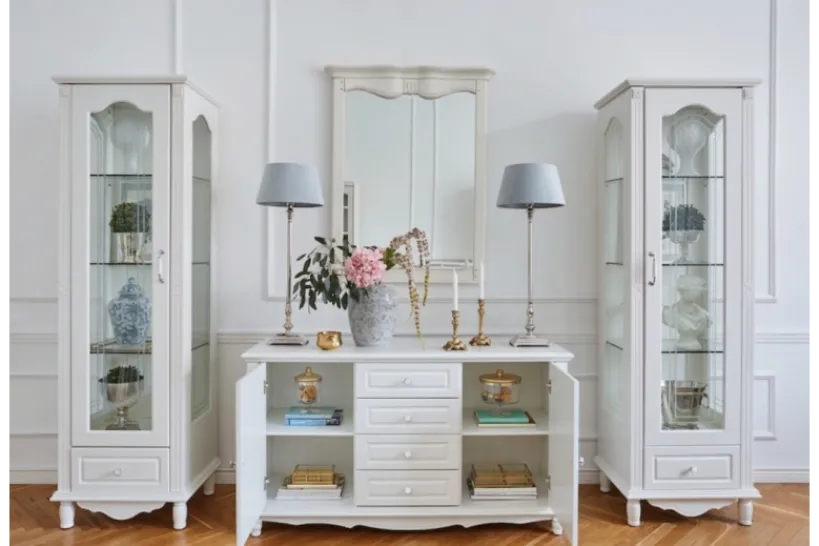 Arrediorg Credenza provenzale bianca in legno 2 ante e 4 cassetti PRINCESS 887