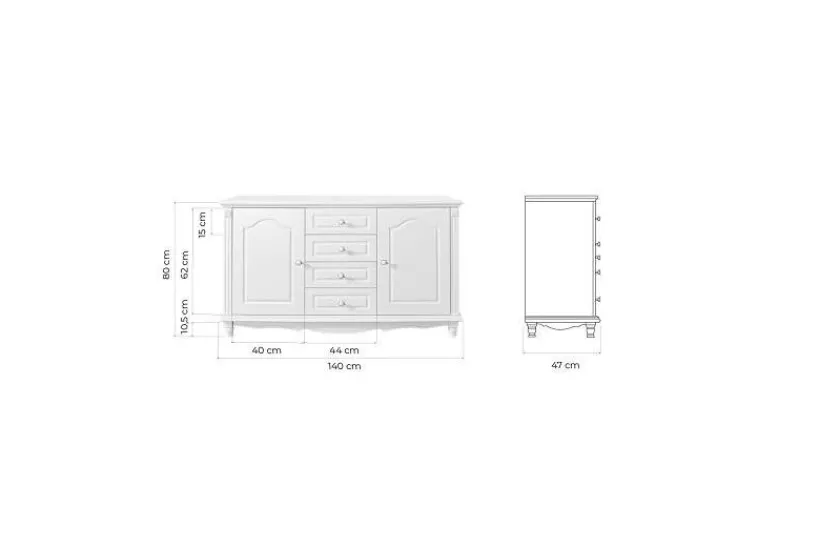 Arrediorg Credenza provenzale bianca in legno 2 ante e 4 cassetti PRINCESS 887