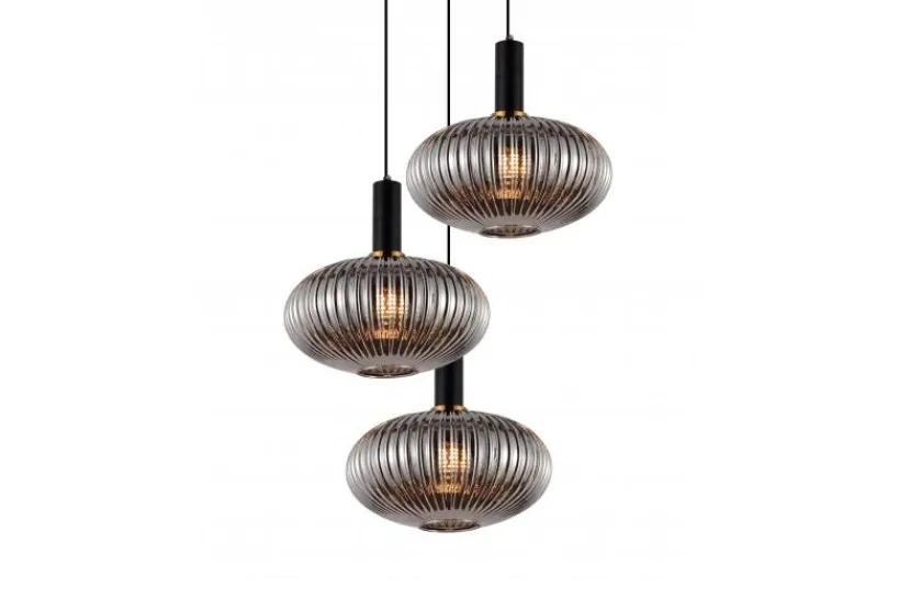 Arrediorg Lampada a sospensione di design con tre sfere in vetro fumo FLORI W3-RD