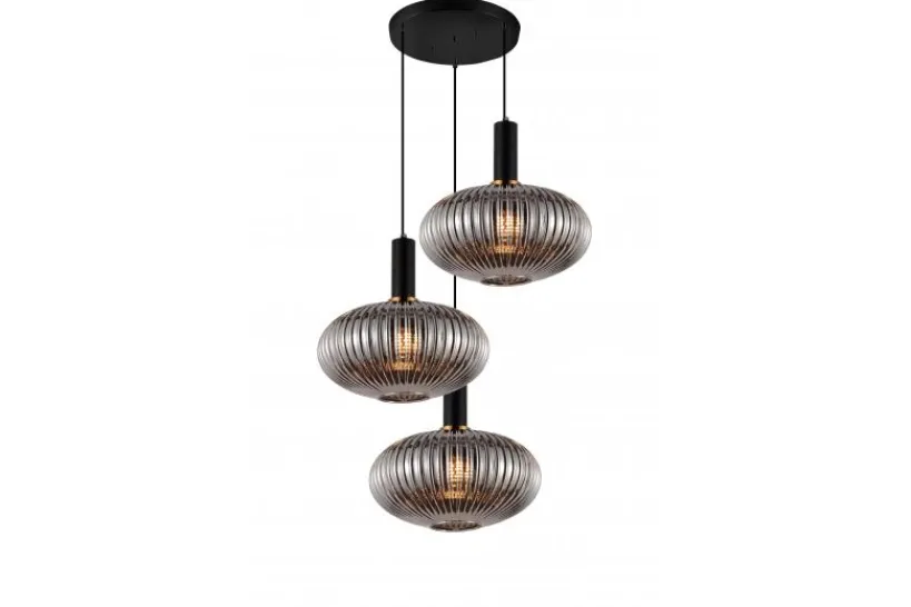 Arrediorg Lampada a sospensione di design con tre sfere in vetro fumo FLORI W3-RD
