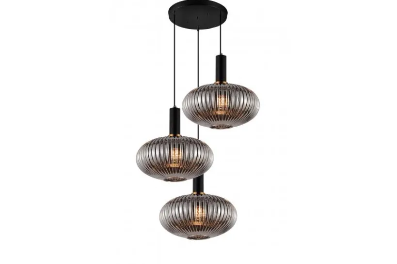 Arrediorg Lampada a sospensione di design con tre sfere in vetro fumo FLORI W3-RD