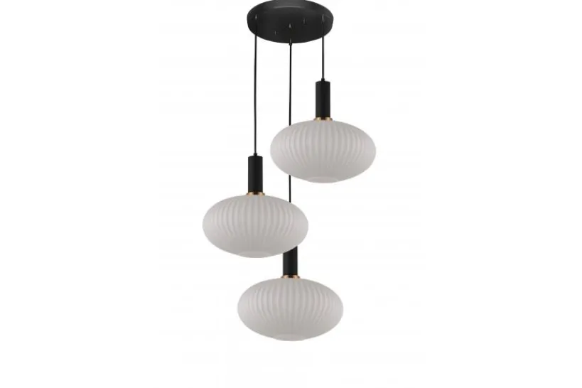 Arrediorg Lampada a sospensione di design con tre sfere in vetro FLORI W3 e Nero
