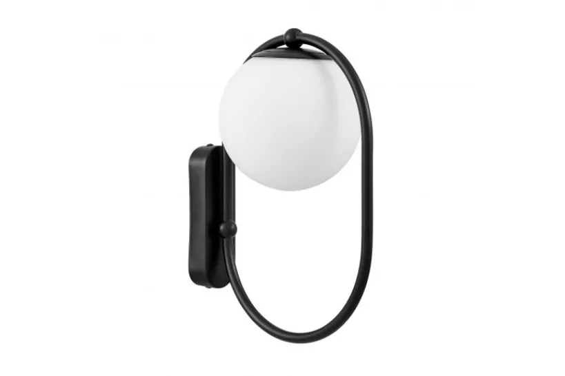 Arrediorg Lampada da parete a sfera bianca e struttura nera PANARI W1