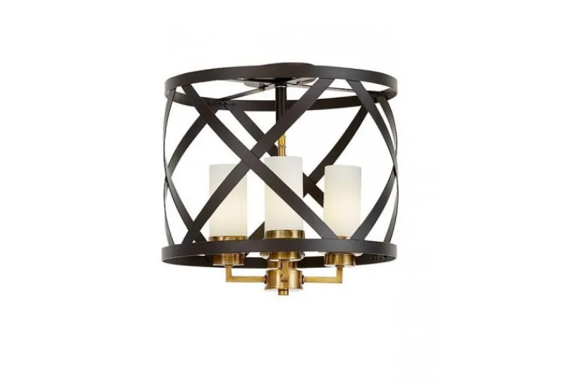 Arrediorg Lampada da soffitto industrial vintage nera e ottone a gabbia ASTILA W3