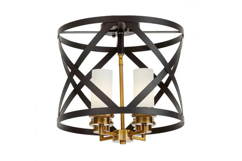 Arrediorg Lampada da soffitto industrial vintage nera e ottone a gabbia ASTILA W3