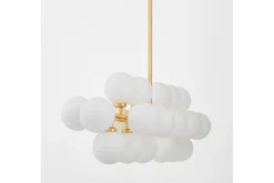 Arrediorg Lampadario a sospensione a bocce bianche e ramo oro 24 punti luce PETRICA W24