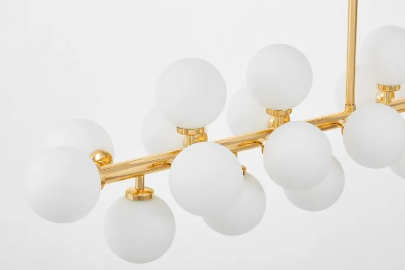 Arrediorg Lampadario a sospensione a bocce bianche e ramo oro 24 punti luce PETRICA W24
