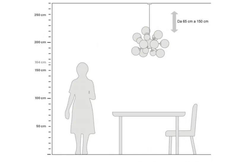 Arrediorg Lampadario a sospensione di design moderno 10 luci a sfere in vetro GALAKSIDA W10