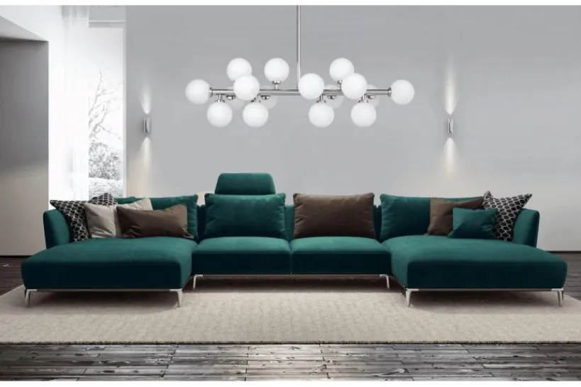 Arrediorg Lampadario a sospensione di design moderno 16 luci a sfere in vetro PETRICA W16 Cromo