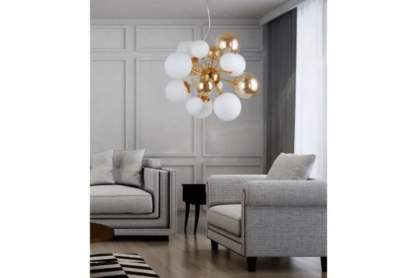 Arrediorg Lampadario a sospensione di design moderno 10 luci a sfere in vetro GALAKSIDA W10 Oro