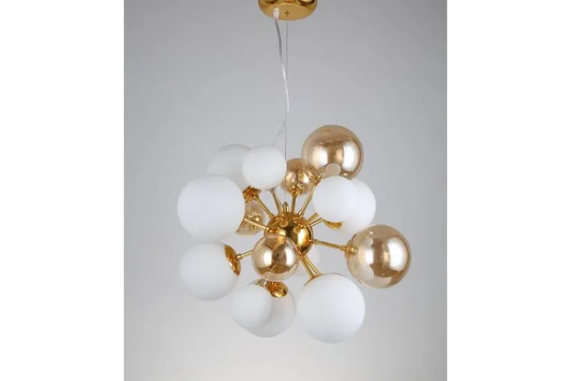 Arrediorg Lampadario a sospensione di design moderno 10 luci a sfere in vetro GALAKSIDA W10 Oro