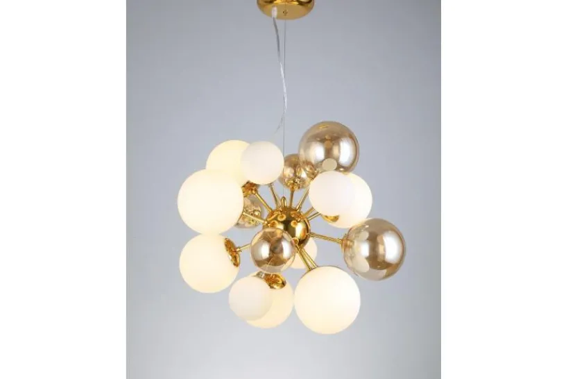 Arrediorg Lampadario a sospensione di design moderno 10 luci a sfere in vetro GALAKSIDA W10 Oro