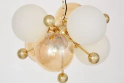 Arrediorg Lampadario a sospensione dorato bocce ambra e bianche AFRODIS W6