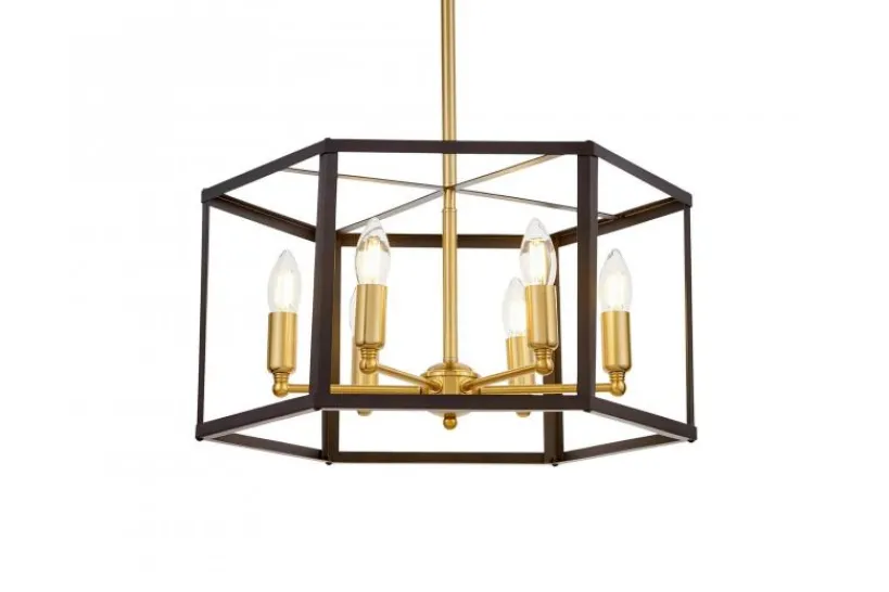 Arrediorg Lampadario a sospensione esagonale di metallo in colore con ottone LORTON W6