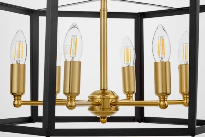 Arrediorg Lampadario a sospensione esagonale di metallo in colore con ottone LORTON W6