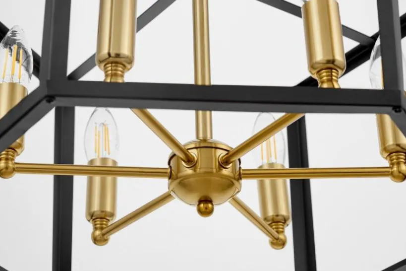 Arrediorg Lampadario a sospensione esagonale di metallo in colore con ottone LORTON W6