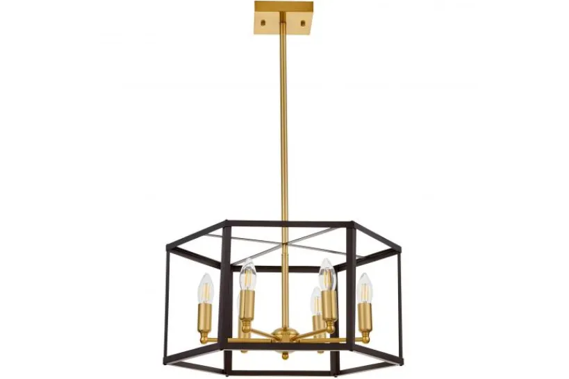 Arrediorg Lampadario a sospensione esagonale di metallo in colore con ottone LORTON W6