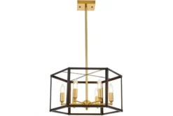 Arrediorg Lampadario a sospensione esagonale di metallo in colore con ottone LORTON W6