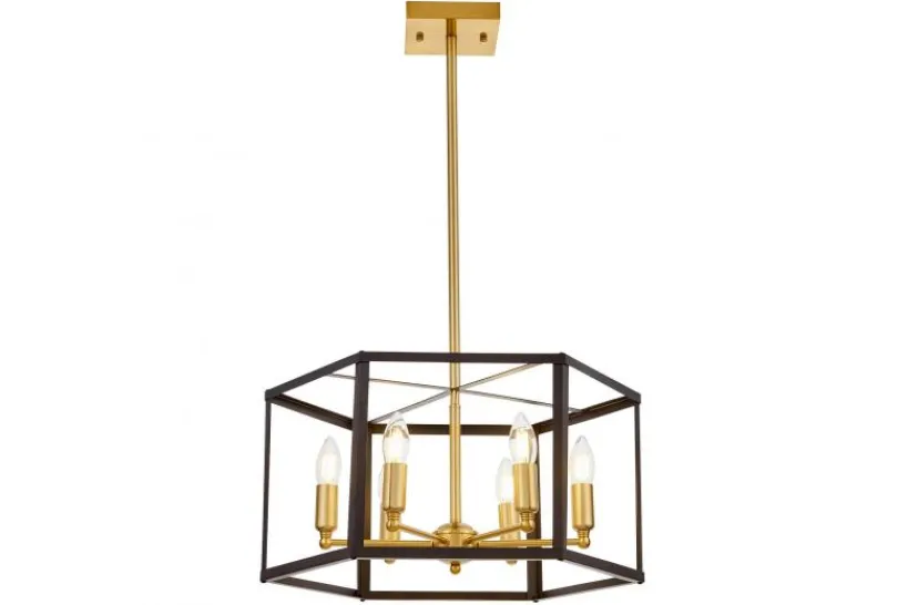Arrediorg Lampadario a sospensione esagonale di metallo in colore con ottone LORTON W6