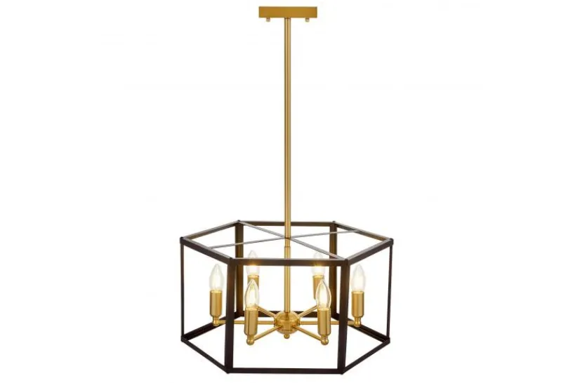 Arrediorg Lampadario a sospensione esagonale di metallo in colore con ottone LORTON W6