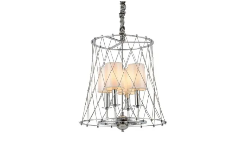 Arrediorg Lampadario a sospensione moderno in gabbia di metallo colore cromo BERTON