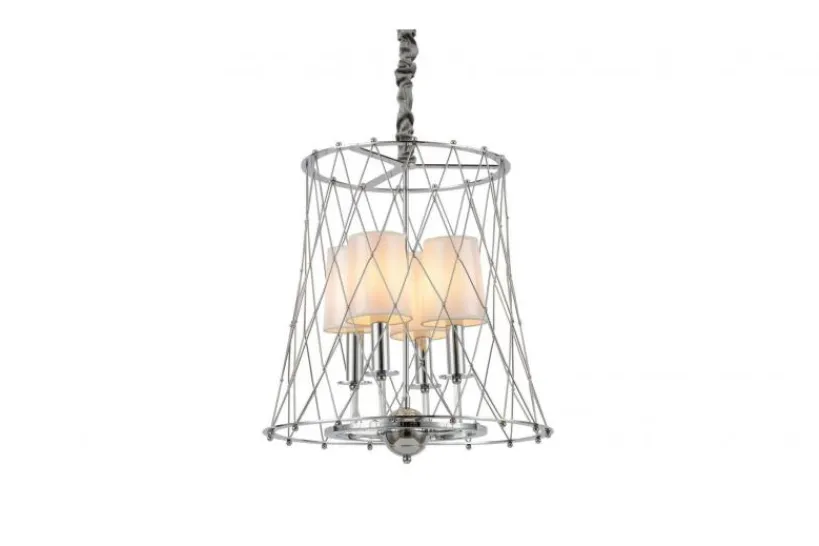 Arrediorg Lampadario a sospensione moderno in gabbia di metallo colore cromo BERTON
