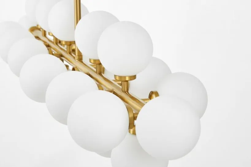 Arrediorg Lampadario a sospensione palle bianche asta orizzontale ottone PETRICA W24