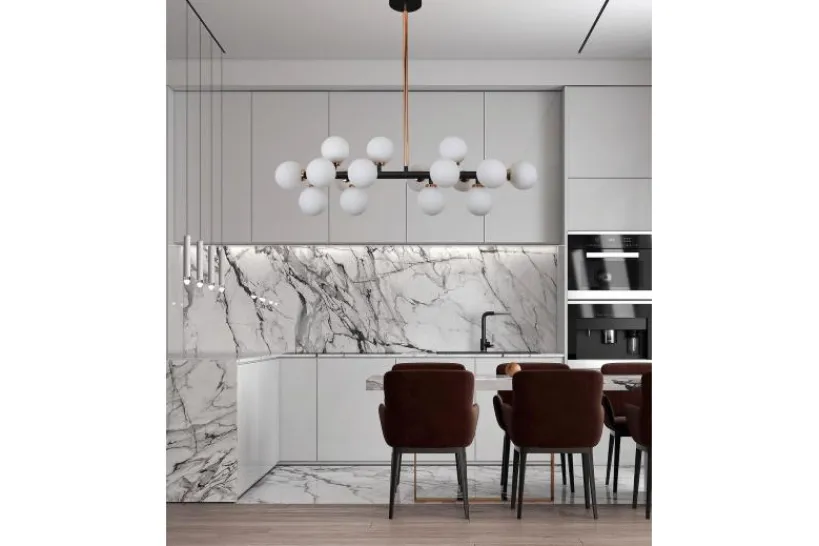 Arrediorg Lampadario con ramo 16 sfere in vetro Nero oro caldo PETRICA W16