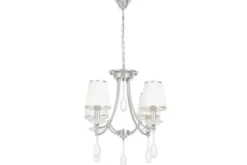 Arrediorg Lampadario cromato con cristalli e paralumi in vetro DOMINNI W4