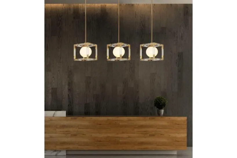 Arrediorg Lampadario di design moderno a sfera in gabbia oro BOSCO W1