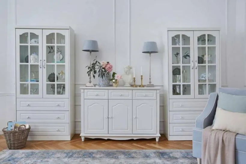 Arrediorg Libreria provenzale in legno con ante in vetro e cassetti Princess 850