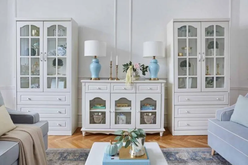 Arrediorg Libreria provenzale in legno con ante in vetro e cassetti Princess 850