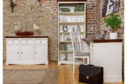 Arrediorg Libreria shabby chic pino massello bianco e tinto noce