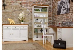 Arrediorg Libreria shabby chic pino massello bianco con cornice color rovere